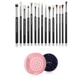 Jessup 15PCS Pro Eye Makeup Brush Set Black/Silver T177 with Makeup Brushes Cleansing Mat A005