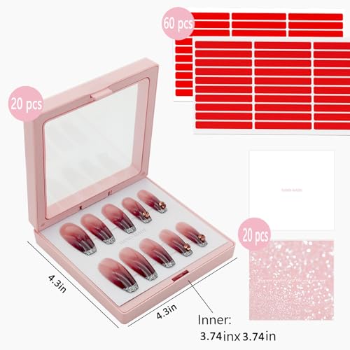 Pink 4.3 Inch 3D Floating Nail Display Box with 60 Double-Sided Tape – Press On Nail Packaging