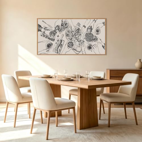 Large Black & White Food and Drink Wall Art - 40x20 Inches Kitchen Decor with Framed Canvas