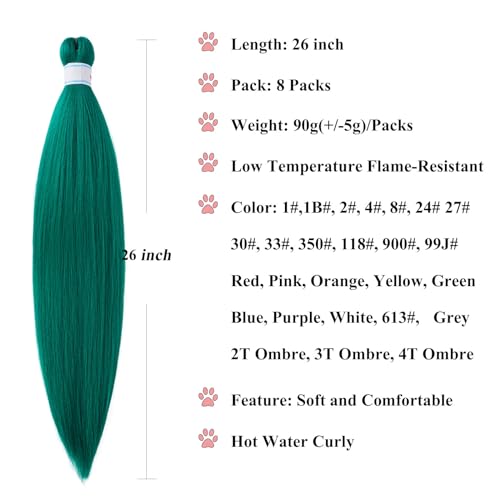 Pre Stretched Green Teal Knotless Braiding Hair 26 Inch - 8 Pack