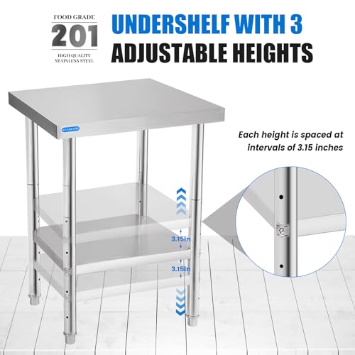 Stainless Steel Prep & Work Table with Adjustable Undershelf - 18x24 Inches