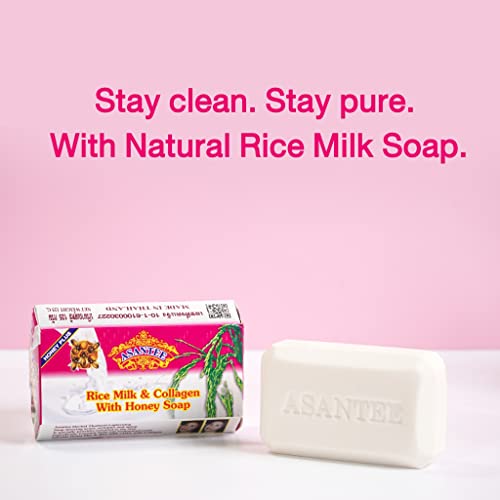 ASANTEE Rice Milk with Collagen and Honey Soap - Luxurious Body Soap 125 g. for Soft, Clear, and Radiant Skin - Scent Long-Lasting (Pack of 1)