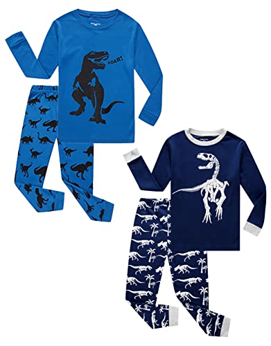 Family Feeling Kids & Adults Striped Christmas Pajamas Set 2-Piece Cotton - Dinosaur Blue Variation