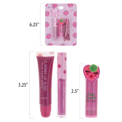 EXPRESSIONS 6pc Lip Set - Strawberry Fruit Flavored Lip Gloss & Lip Balm Kit | Safe Non-Toxic Birthday Present Young Daughter Sensitive Skin Hydrate Shine Best Value Today Must Buy