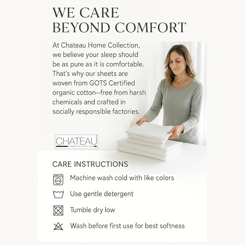 Queen Organic Cotton Bed Sheets Set with Deep Pockets - Charcoal, 15"