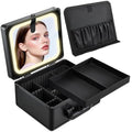 Makeup Case with Lighted Vanity Mirror, Makeup Organizer Box Travel Make up Case with LED Mirror Portable Cosmetic Train Case for Countertop Lockable Makeup Suitcase with Adjustable Dividers