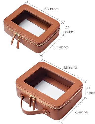 Brown Dual Elegance Clear Makeup Bag Set - Travel Toiletry & Organizer
