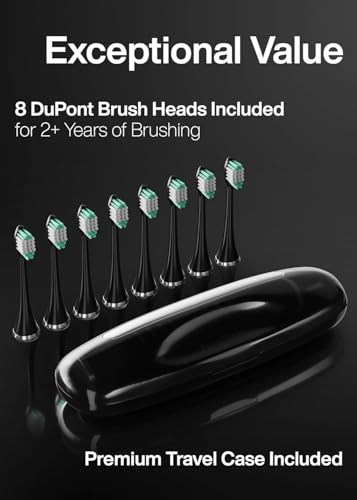 Aquasonic Black Series Ultra Whitening Electric Toothbrush Pack of 2 with 8 Brush Heads