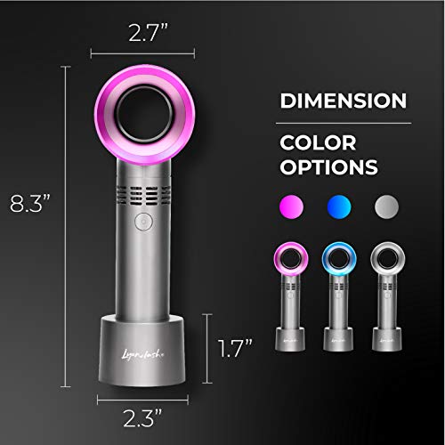 Lyon Lash Portable USB Rechargeable Bladeless Mini Fan/Air Conditioning Blower/Handheld Cooling Dryer, Essential Eyelash Extension Supplies, Dries Glue/Adhesive Rapidly (Nickel/Fuchsia Pink)