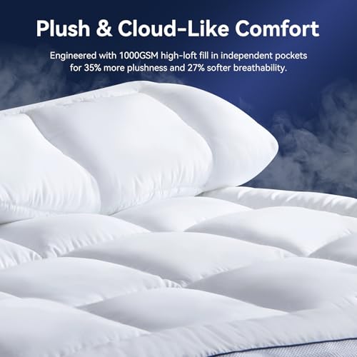 Full Dual Layer Memory Foam Mattress Topper with Cooling Gel & Pillow Top - NicePlus