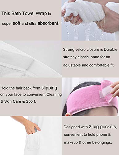 XX-Large Women Bath Wrap Towel with Pocket & Adjustable Spa Robe - Light Blue