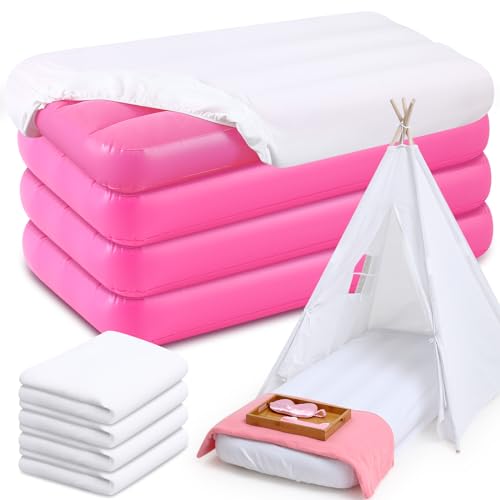Kids Air Mattress Set 4 Pack with Fitted Sheets - White, Age 3-10 - Windyun
