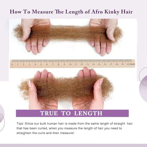 Serreal Afro Kinkys Bulk 12in 50g Human Hair for Braiding, Light Brown 12"
