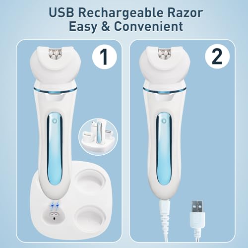 Electric Shaver - Razor - Trimmer for Women Grooming Kit: Women's 5-in-1 Hair Removal Device for Facial Hair Removal and Facial Cleansing & Foot Callus Remover