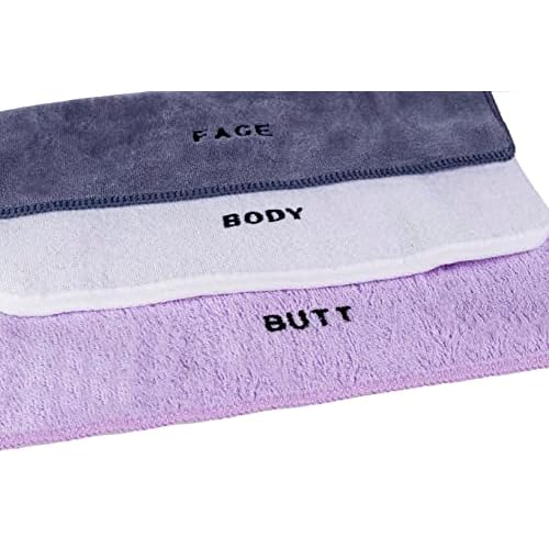 Crafty Cloth 6-Piece Washcloth Set ? Face, Body, Butt Cloths | 3 Distinct Textures | Ultra-Soft, Rigid Exfoliation, and Hygiene Cloths for Sensitive Areas (Gray,White,Purple, Embroidered 6-Piece Set)