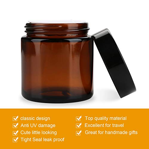 4 oz Amber Glass Jars with Lids - Pack of 25 Cosmetic Containers, Variation of 4.0 Ounces / 4 oz