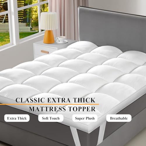 King 1400 GSM Mattress Topper - Extra Thick Plush Pillow Top, Milky White, 2 Inch