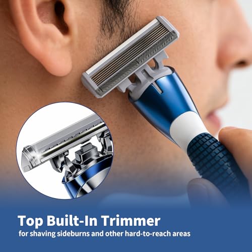 Men's 6-Blade Razor with Trimmer Handles & Refill Pack - Variation 2 Handles + 8 Refills + 1 Hook