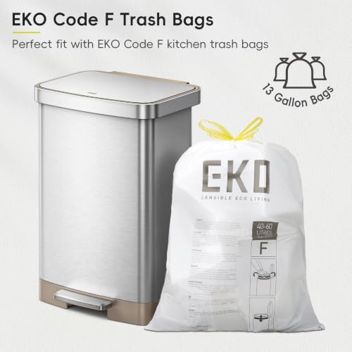 EKO Hudson Matte Stainless Steel Step Trash Can 50L with Rear Bag Storage