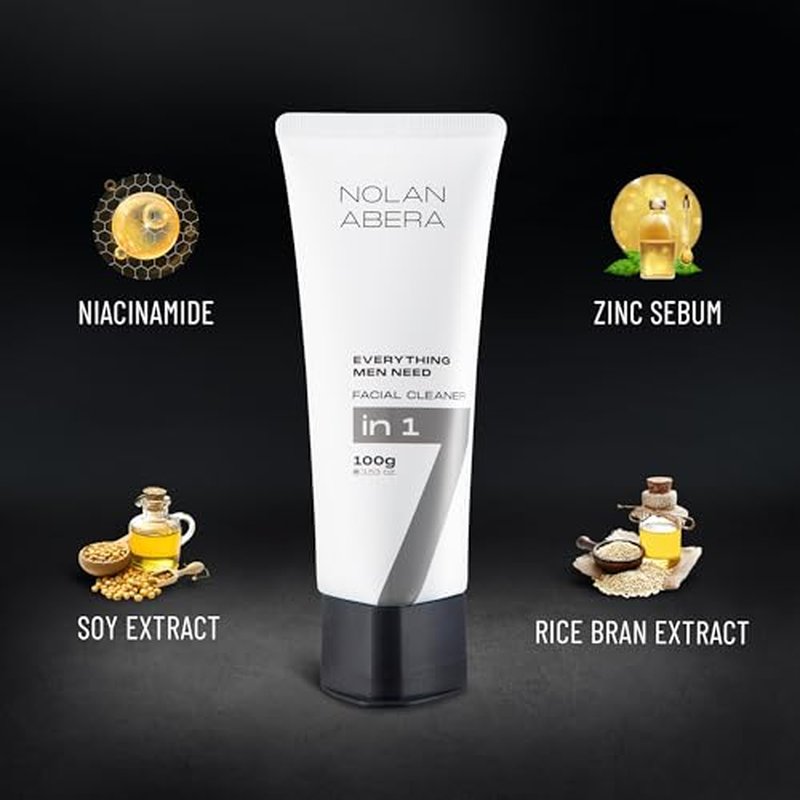 ABERA Nolan Daily Facial Cleanser for Men, Niacinamide + Zincsebum + Soy & Rice Bran Extract, Oil Control & Pore Purifying Face Wash, Refreshing Gentle Cleanser, 3.53 oz Parent (B. 2 Pack + Gift)