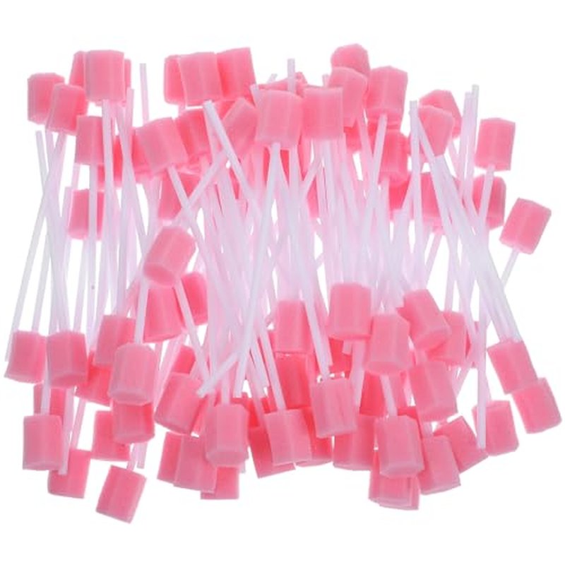 Healifty Disposable Oral Swabs - 100pcs Mouth Swabs for Elderly, Unflavored & Sterile Oral Care Sponge Swabs, Pink