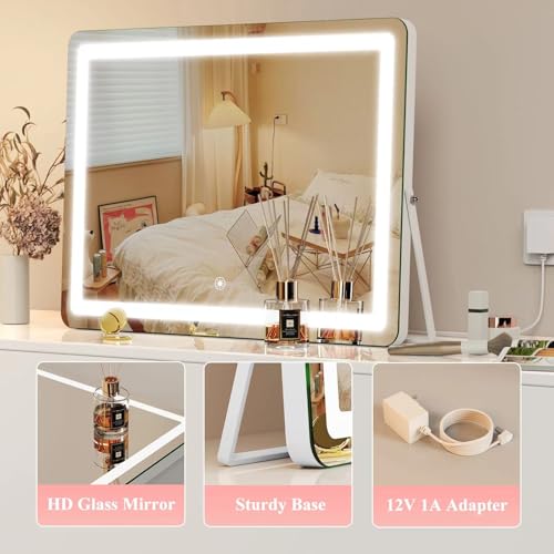 Ligheted Vanity Mirror with Lights, 14" x 12" LED Makeup Mirror, Hollywood Mirror,3 Modes Light, Smart Touch Control Dimmable, 360¡ÆRotation, Rectangle Gold Frame