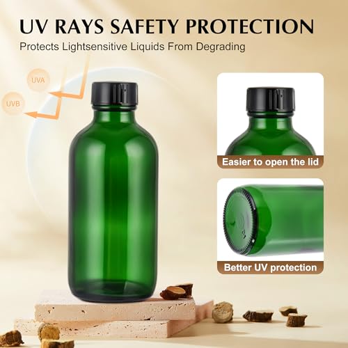 Green UV 4oz Glass Travel Bottles with Leak-Proof Lid - Packaging for Essential Oils & Skincare