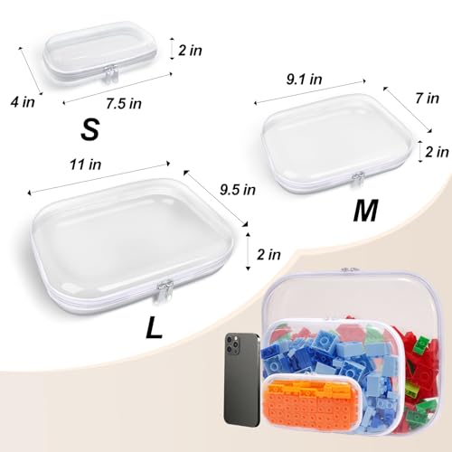 Black Hard Plastic Zipper Case Set - Transparent Double Zippers Travel Organizer Bin - 6pcs
