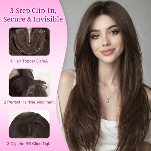 Dark Brown 20-Inch Clip-In Hair Topper for Thinning Hair - Easy Wear & Natural Look