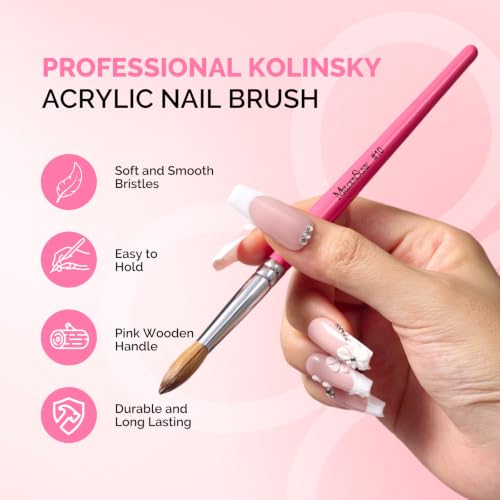 Pink Wooden Kolinsky Acrylic Nail Brush - 10 Size, Salon-Quality Nail Art Tool
