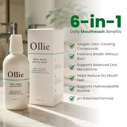 Ollie Arctic Mint Mouthwash 16 Fl Oz - Alcohol-Free, Hydroxyapatite & Probiotics