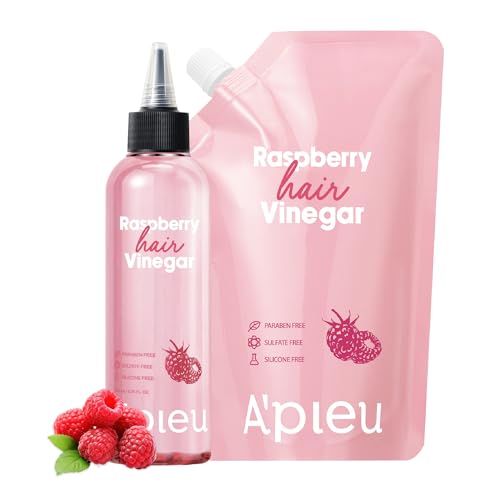A'PIEU Raspberry Hair Vinegar Rinse Set with Refill - Scalp Detox & Shine, 6.76 & 13.6 fl oz