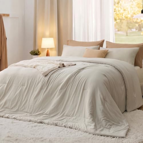 Bedsure Super King Comforter Set 3Pcs Beige 120x120 inches Prewashed Bedding