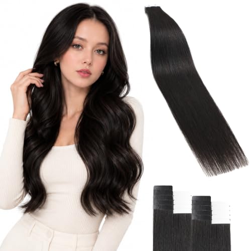Remy Human Hair Tape-In Extensions 18 Inch #1B Natural Black - 50g 20PCS Variation