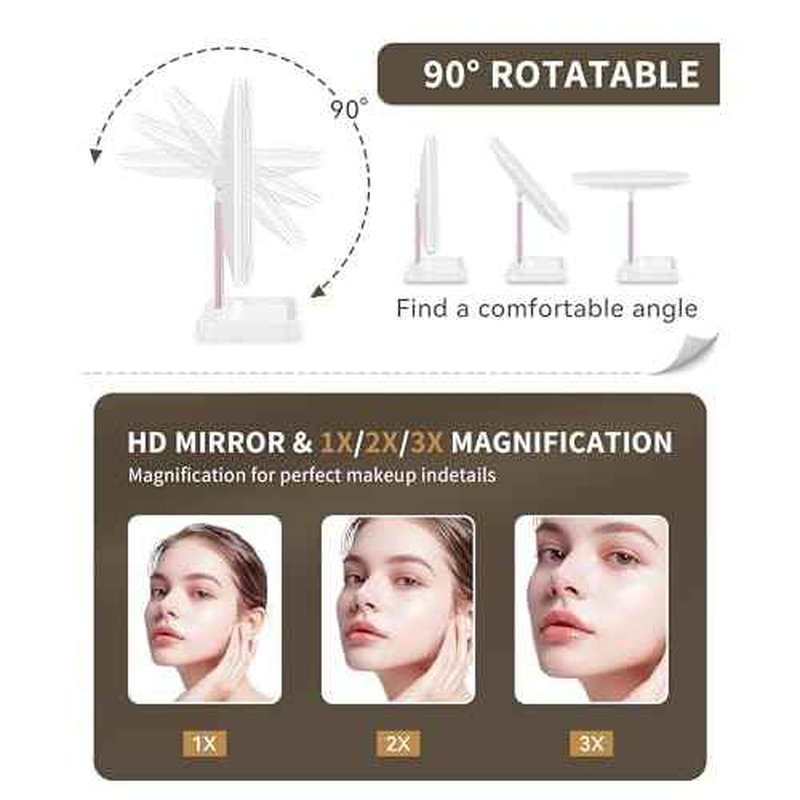 for Mom Makeup Mirror Vanity Mirror with Lights, 14.4" L x 9.1" W Rechargeable Lighted Mirror with 1X 2X, 3X, Magnification, Color Temperature Options, Gifts