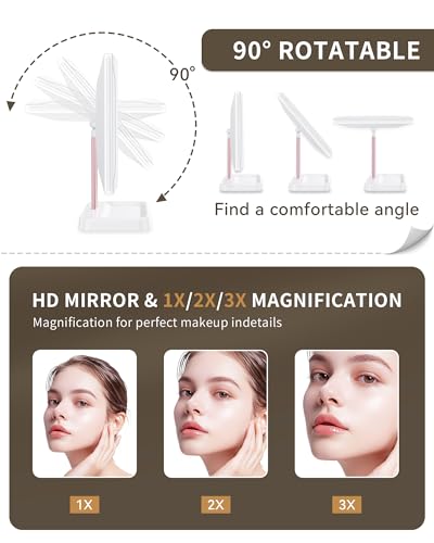 BERTHALESS White Makeup Vanity Mirror with Lights 1X-3X Magnification Touch Control