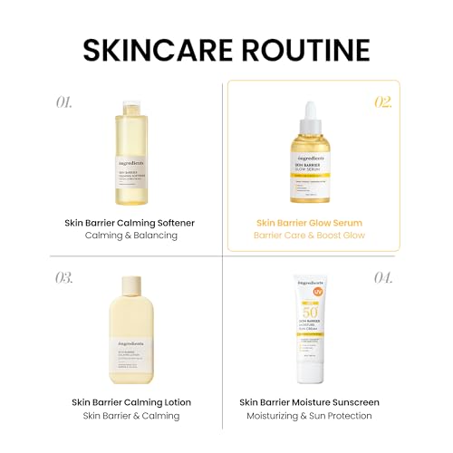 ONGREDIENTS Skin Barrier Glow Serum, 99% Pure Glutathione, Panthenol, Hyaluronic Acid, Glass Skin, Dark Spot, Uneven Skin Tone, Soothing, Dry and Sensitive Skin, Korean Skin Care, 1.69 fl. oz. / 50ml