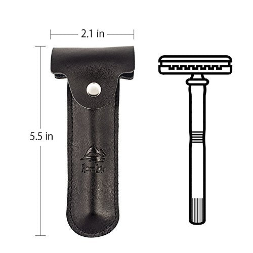 RIVERLAKE Genuine Leather Protective Travel Case for Safety Razor - Double Edge Safety Case Cover Shaving Pouch Holder - Black