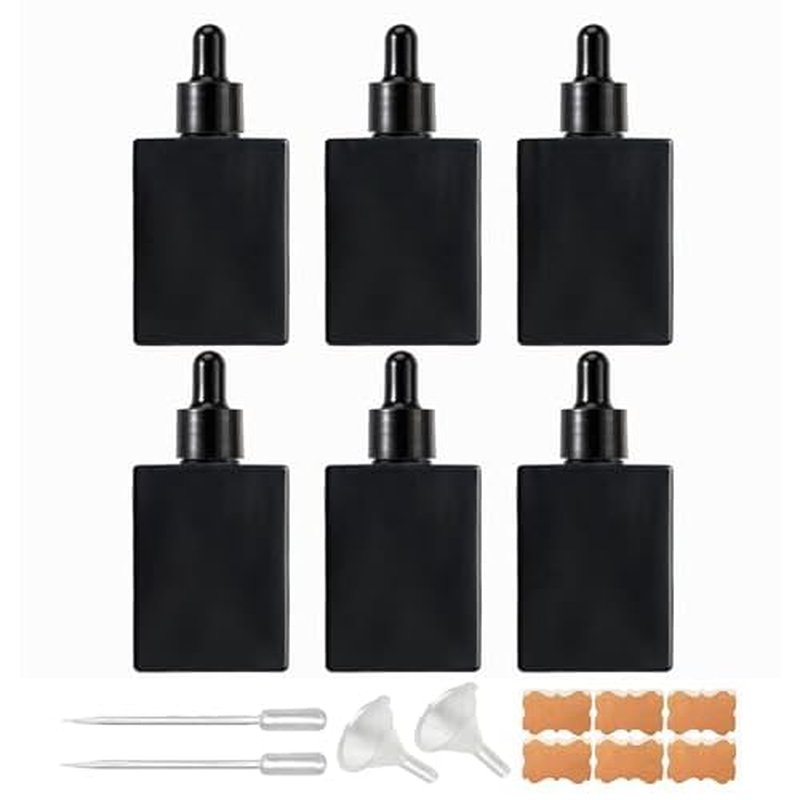 6 Pack 1.7oz Black Square Glass Dropper Bottles 50ML Square Essential Oils Dropper Bottles Tincture Bottle with Eye Dropper for Perfumes, Liquids, Hair and Body Oils (Black)