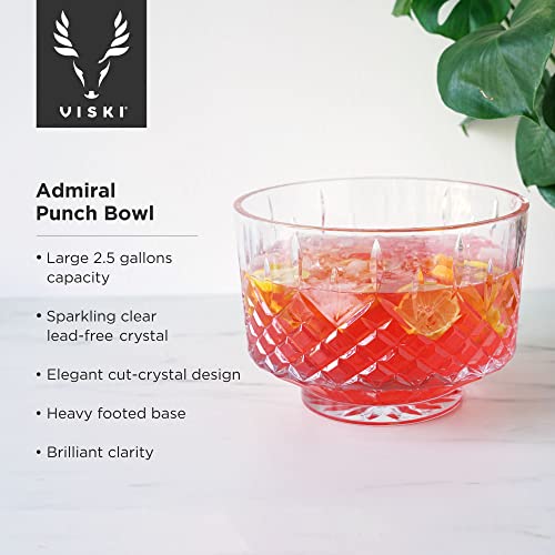 Viski Admiral Punch Bowl Set with 8 Crystal Tumblers, 2.5 Gallons, Dishwasher Safe