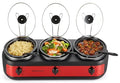 Elite Gourmet Triple Slow Cooker Buffet Set - 3 x 2.5 Qt Red with Removable Stoneware