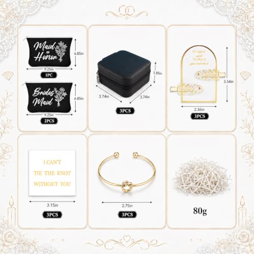 Black Bridesmaid Proposal Gift Set with Candle Jewelry Box & Hair Clips - 27 Pieces