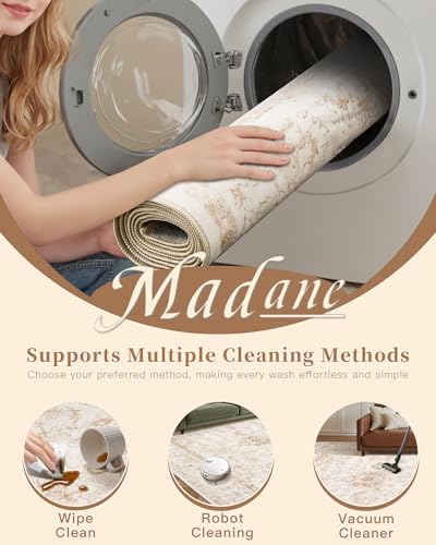 Madane 8x10 Washable Area Rug for Living Room - Natural Ivory, Soft & Non-Slip