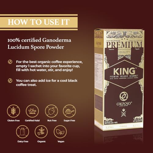Organic King of Coffee Instant Coffee with Ganoderma Lucidum - Classic Roast, 25 Sachets