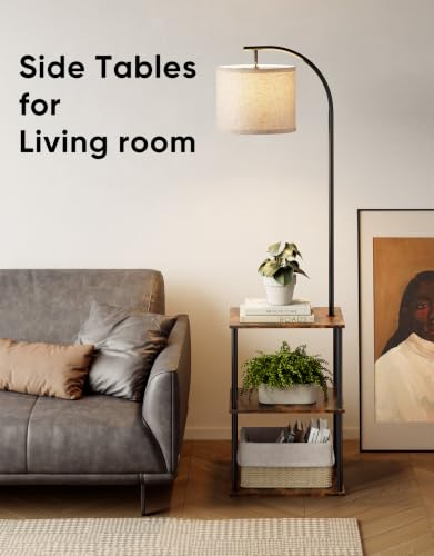 PARTPHONER Rustic Brown Floor Lamp with Table 2-Pack – Nightstands & Side Tables
