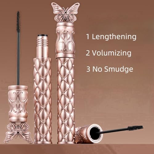 Waterproof Mascara - Small Brush for Short & Lower Lashes, Black Mascara with Butterfly-Design Case, Volumizing Black Formula with Long-Lasting Curling Effect | No Clumping (1 Pcs)