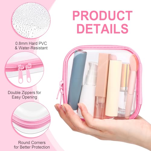 Clear Hard Zipper Cases Set - Pink, 6 Pack, 5 x 5 x 2 Inch