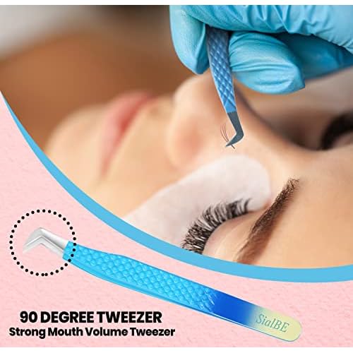 Eyelash Extension Tweezers-3 Pcs Diamond Grip Lash tweezers For Eyelash Extensions-SialBE Straight And Curved L-Shape Eyelash Tweezers, Tweezers For Eyelash Extensions With Silver Tip, Sam-333