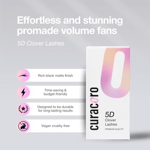 Curacoro 5D W-Shaped Clover Eyelashes Extension | 0.07mm Thickness | C/CC/D Curl | 8mm-15mm Mixed & Single Length | Individual Eyelash Extensions | Easy Application & Long Lasting (0.07 D, 8mm-15mm)