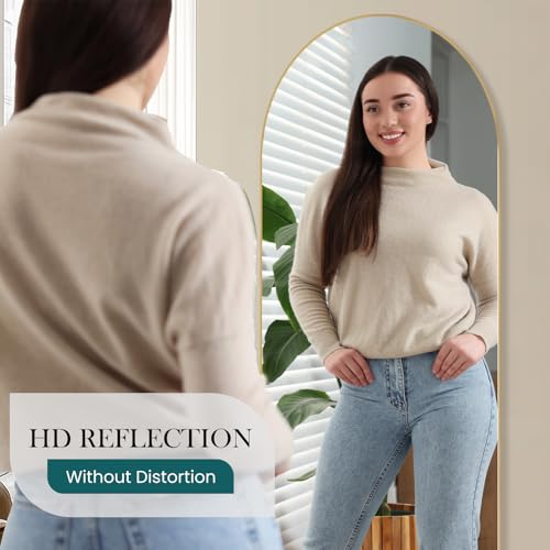 NEWBULIG Gold Arched Full Length Floor Mirror 64x21 Inches - Full Body Standing Mirror